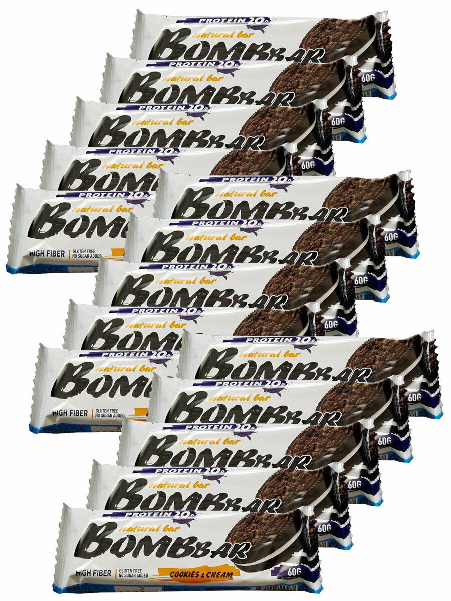 Протеиновые батончики Bombbar без сахара набор 15x60г (печенье-крем) / Бомбар protein bar состав польза для похудения