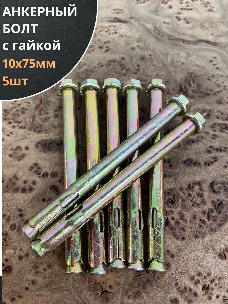 Анкерный болт с гайкой 10x75 мм (5 шт.)