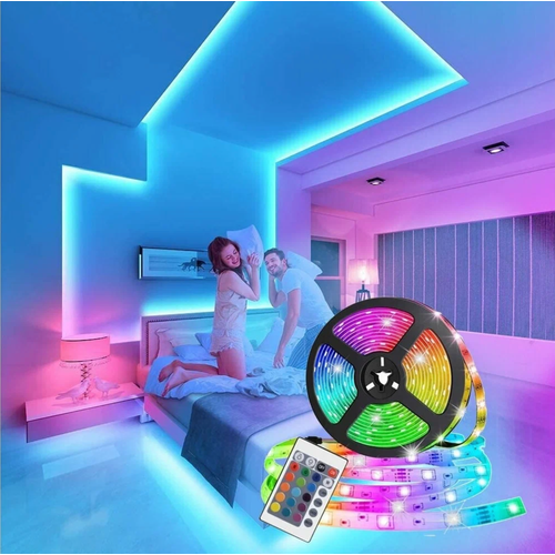 Светодиодная многоцветная RGB лента 5 м с блоком питания и пультом 499₽