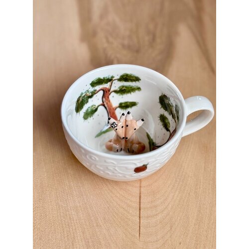 Кружка с фигуркой MADAM DE TYUL Две лисички для чая для чаепития подарок ручной работы 2500₽