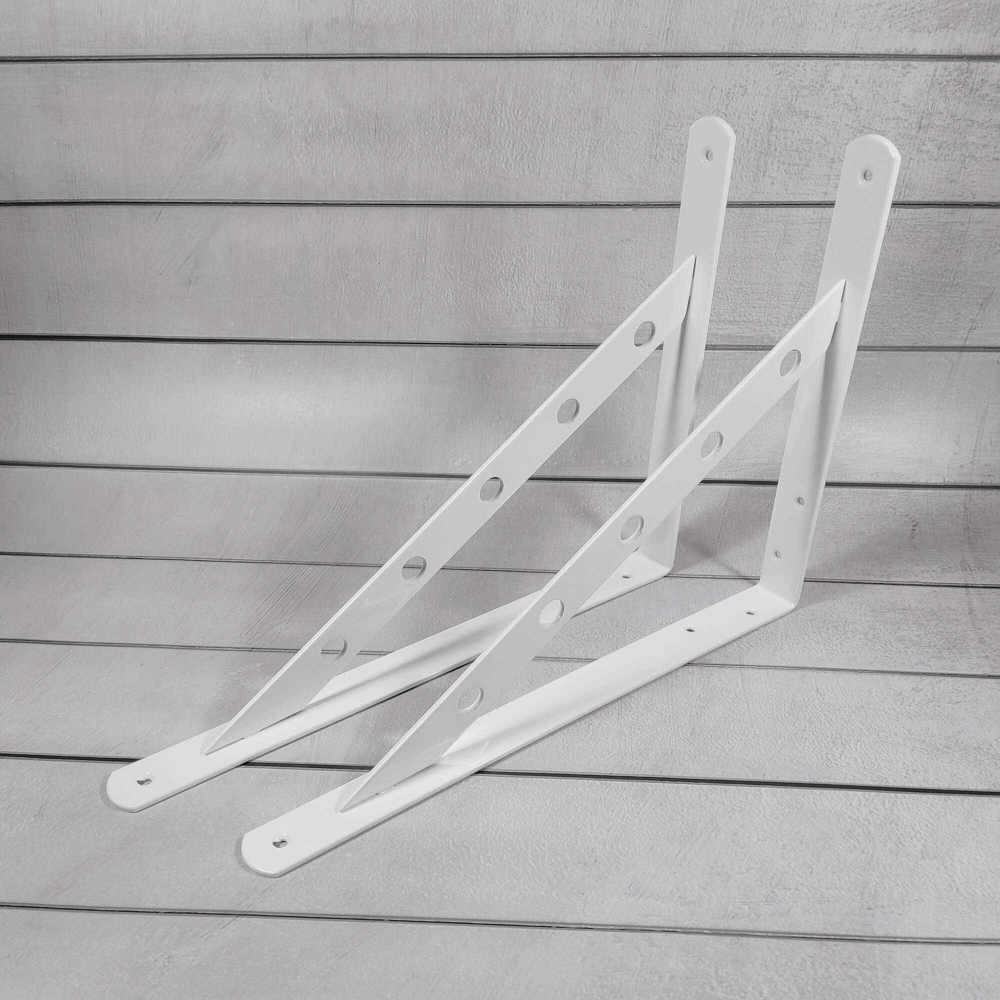 Кронштейн для полки, усиленный, стальной, 300х225х25мм, белый, 2шт. — фото 1