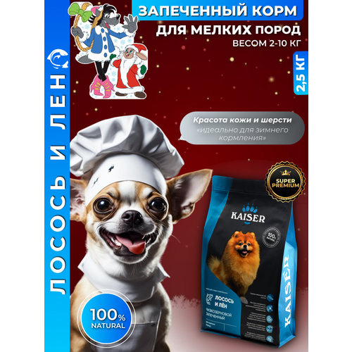 KAISER Низкозерновой запеченный сухой корм для взрослых собак мелких пород Красота кожи и шерсти - Лосось и лен - 25 кг 1141₽