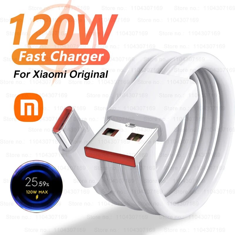 Оригинальный USB-кабель Turbo для быстрой зарядки мощностью 120 Вт для Xiaomi mi 15 14 13 12 11 6A 67 Вт, кабель типа C Redmi Note 10 9 8 7 Pro K70 Poco X6, 1 м
