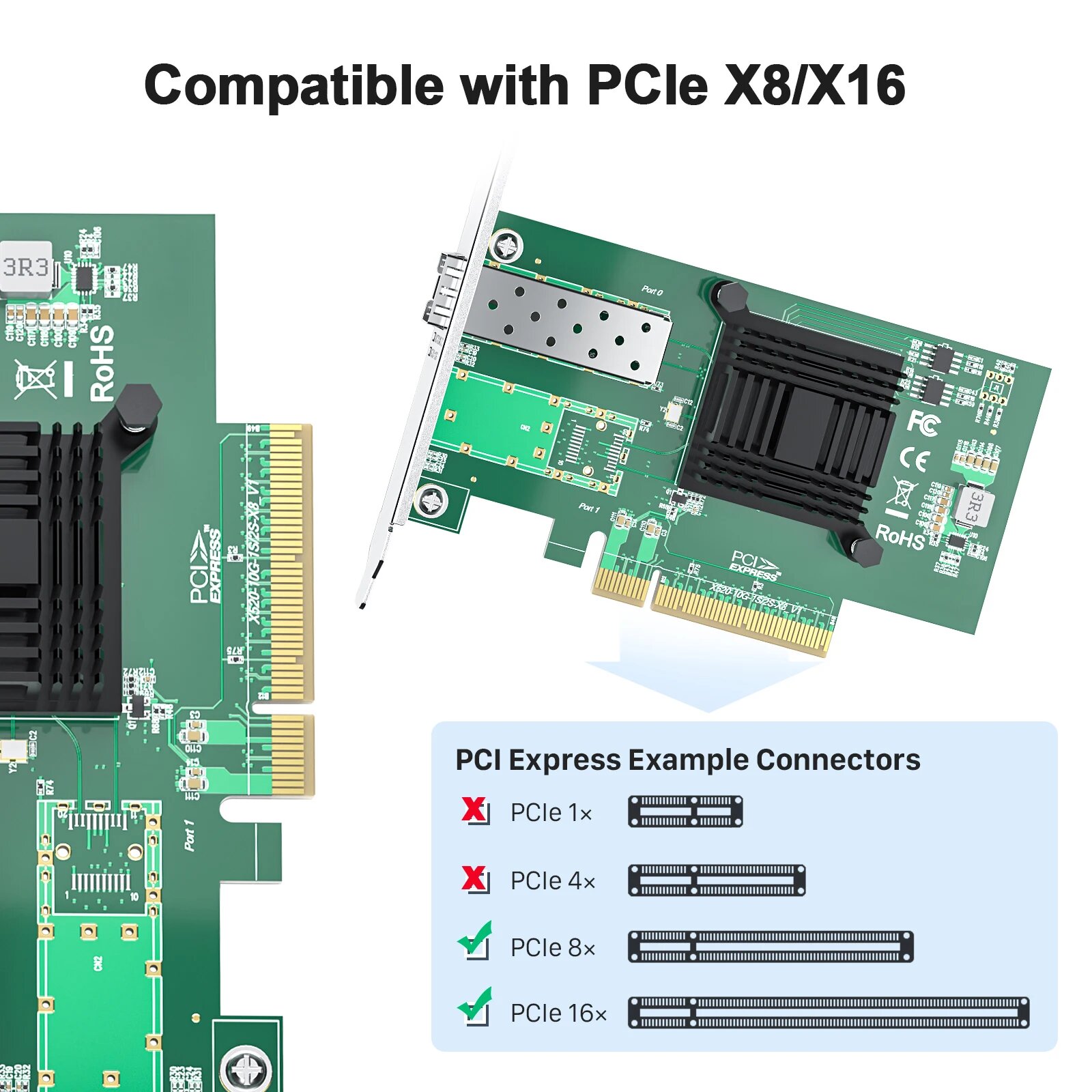 10gtek Intel X520-DA1 сетевая карта 10 Гбит PCI-E — фото 1