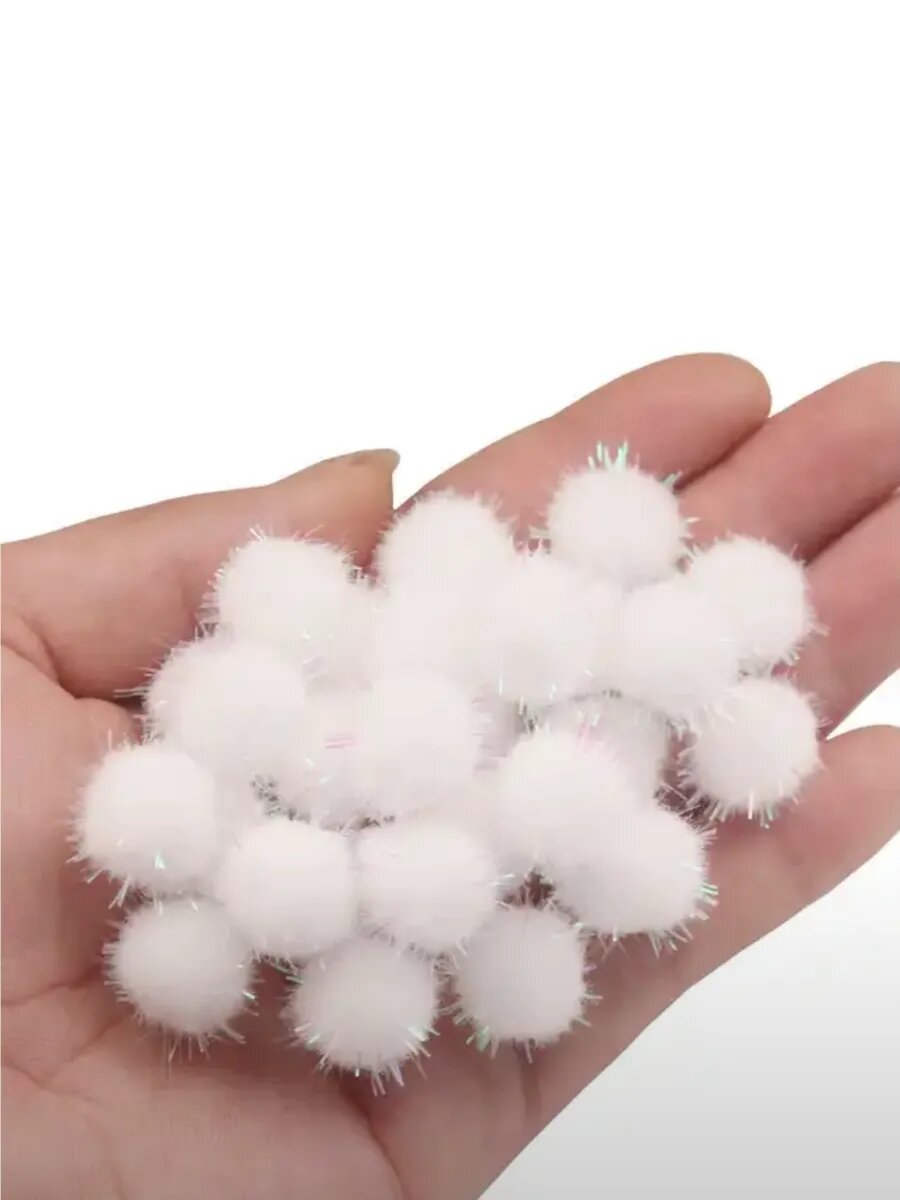 Помпоны декоративные, с люрексом, полиэстер, диаметр 2 см, 50 штук — фото 1