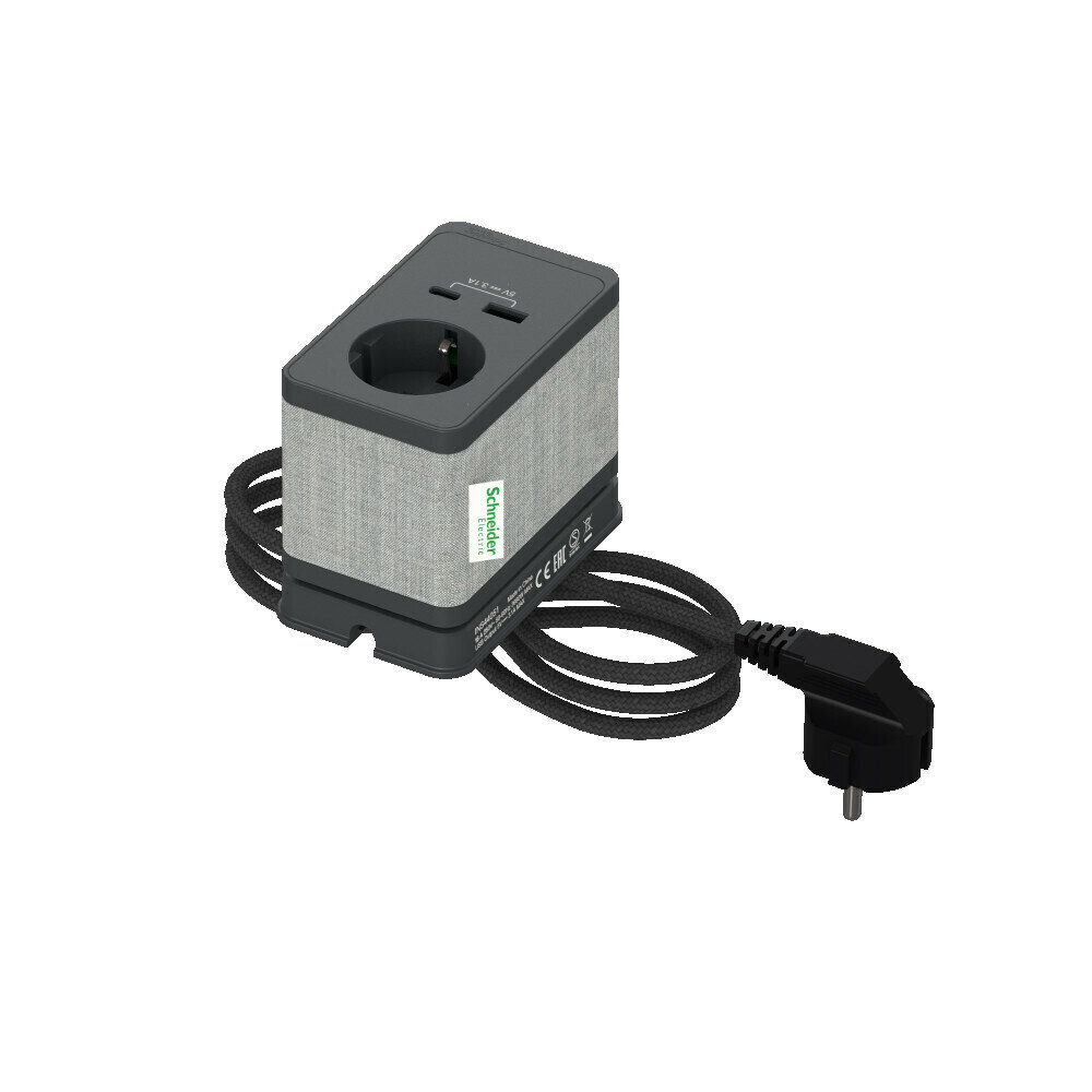 SE US+Блок розеточный с зажимом с 1 розеткой (2К+З) и 2 зарядками USB (A+C) Антрацит