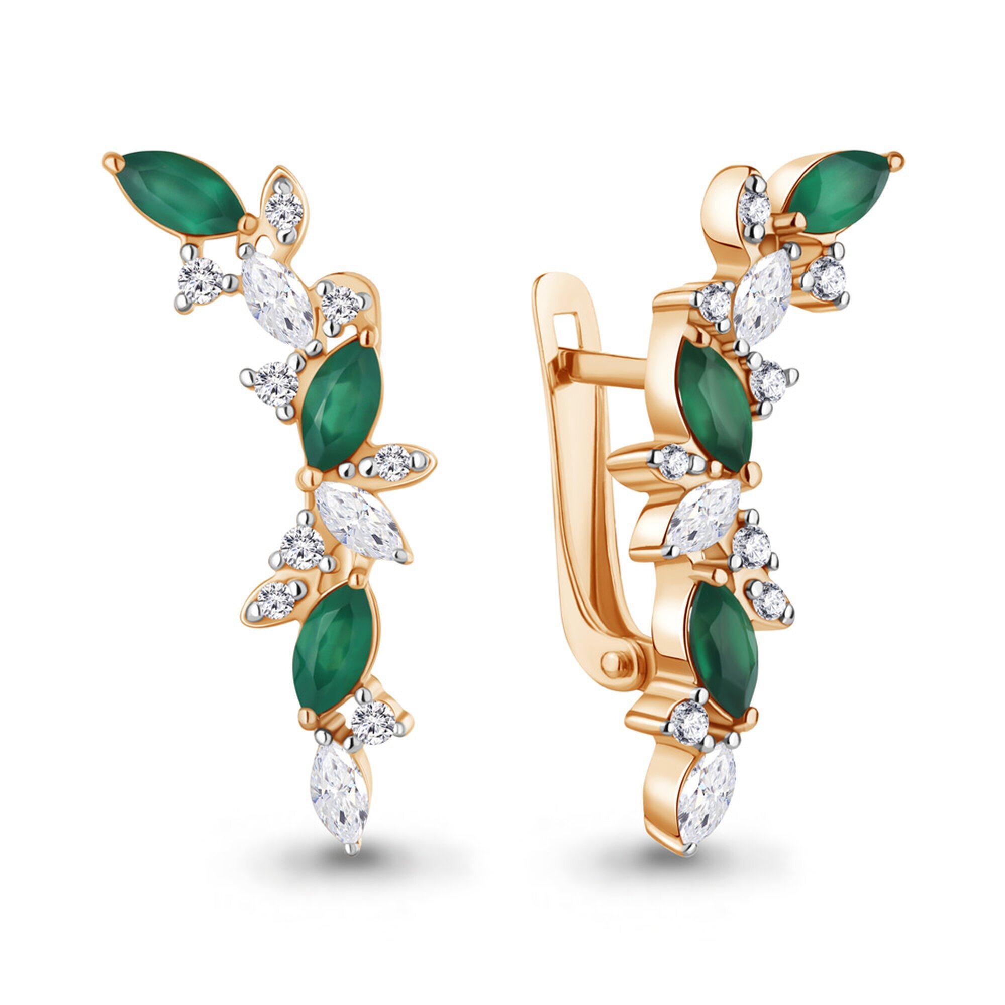 Серьги Diamant online, серебро, 925 проба, золочение, агат, фианит, длина 2.55 см, , бирюзовый