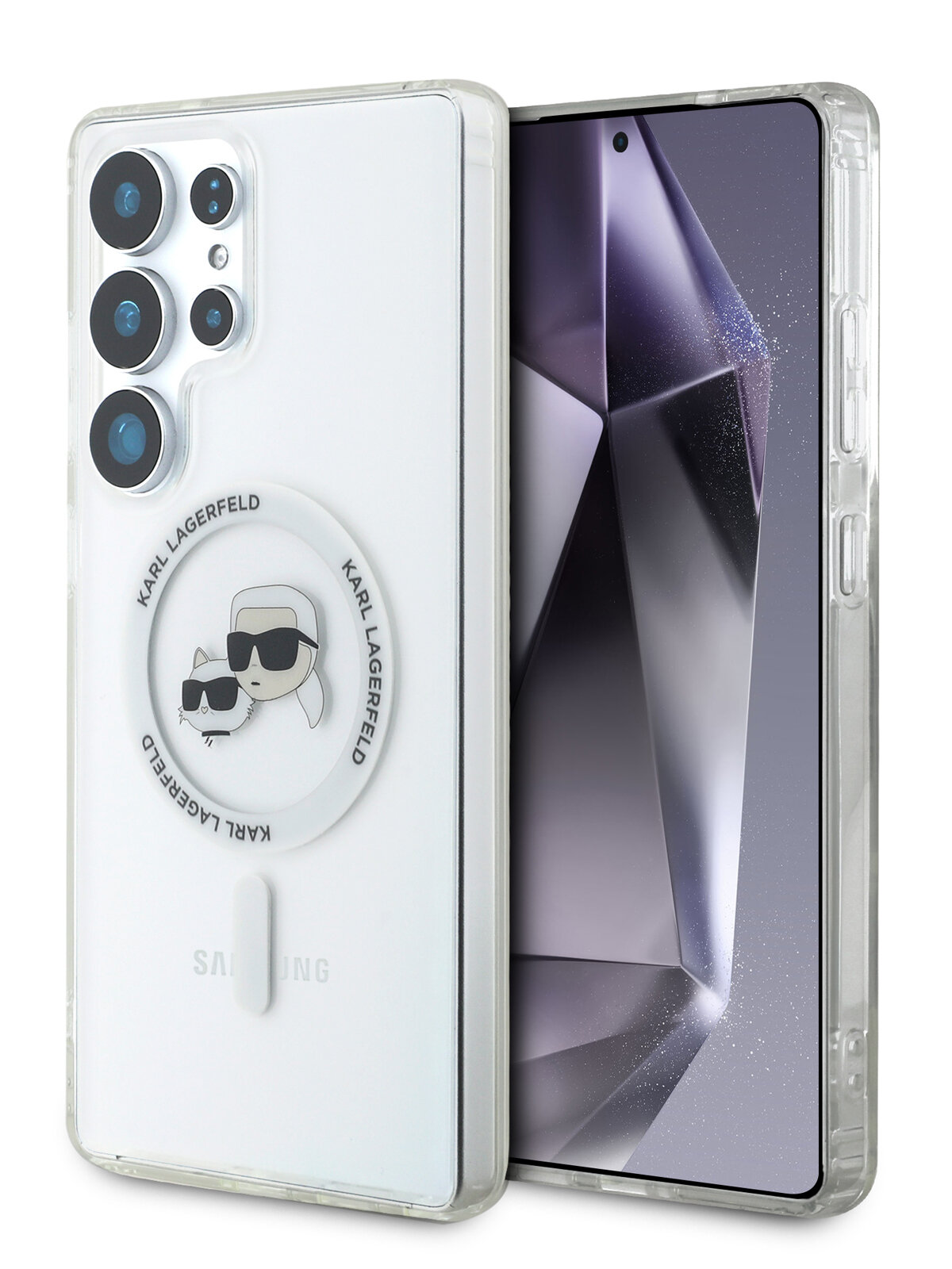 Lagerfeld для Galaxy S25 Ultra чехол PC/TPU NFT Karl & Choup Head Metal camera Hard White (MagSafe) — фото 1