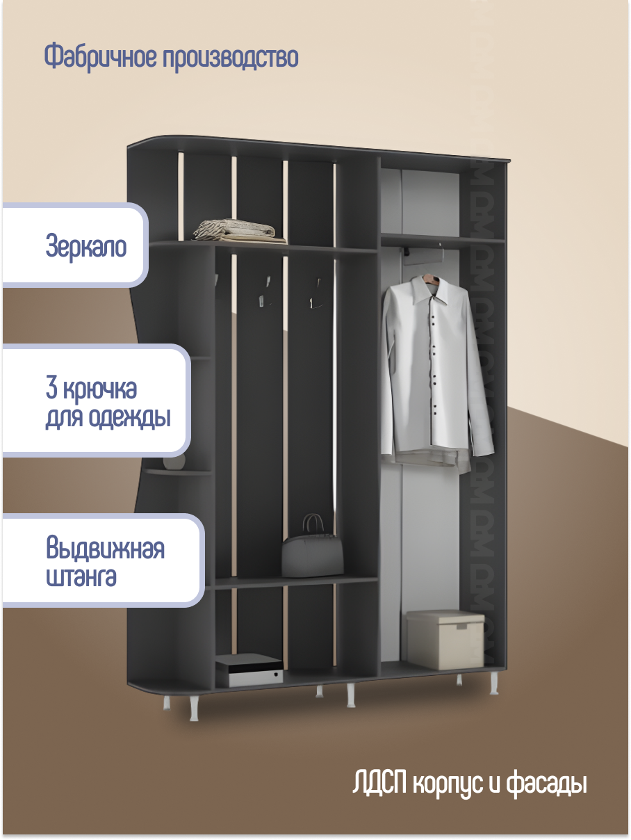 Прихожая "Лика-1", графит/дуб крафт белый, 1500х2150х370 мм, МиФ — фото 1