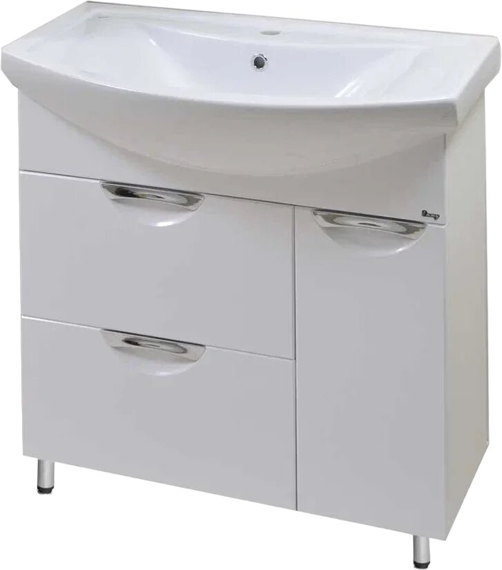 Тумба с раковиной Emmy Милли 80 белая глянцевая 2 ящика