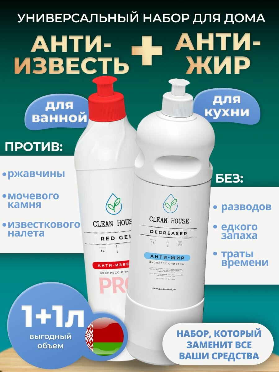 Набор чистящих средств для уборки дома Антижир и Антиизвесть 1л х 2 шт