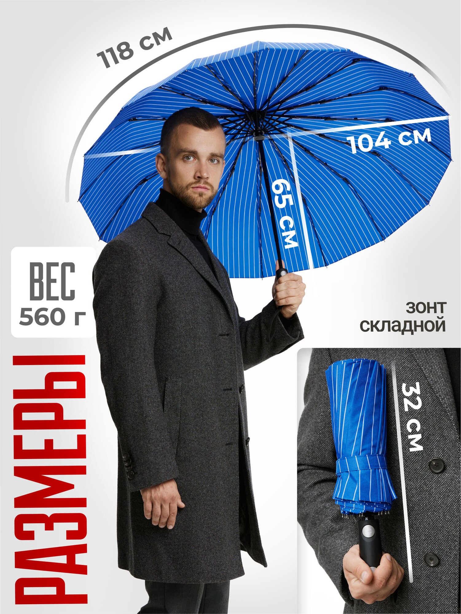 Смарт-зонт RAINDROPS, blue — фото 1