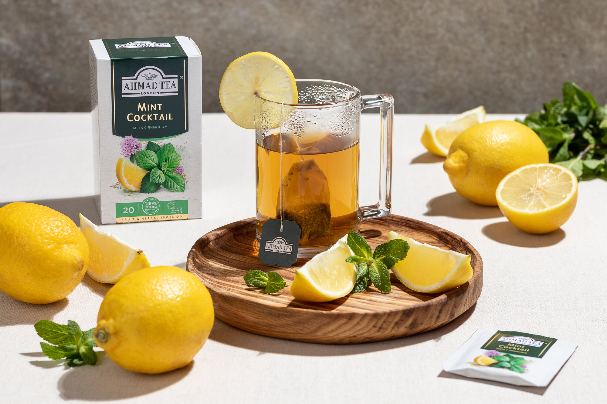 Травяной напиток Ahmad Tea Mint Coctail мята с лимоном в пакетиках, 20х1,5 г - фото №3