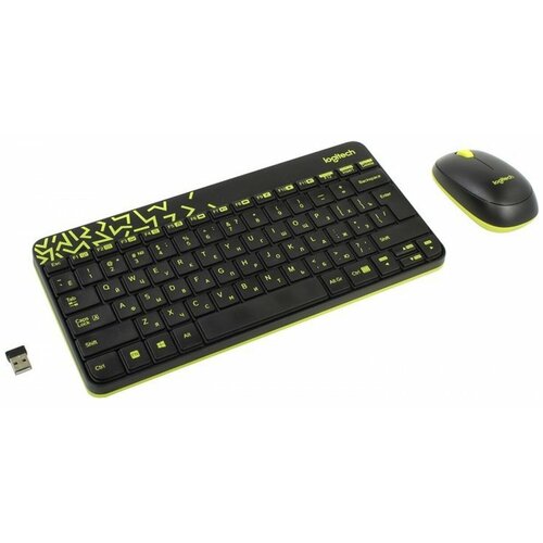 Комплект клавиатура + мышь Logitech MK240 Nano, black/yellow, английская/русская