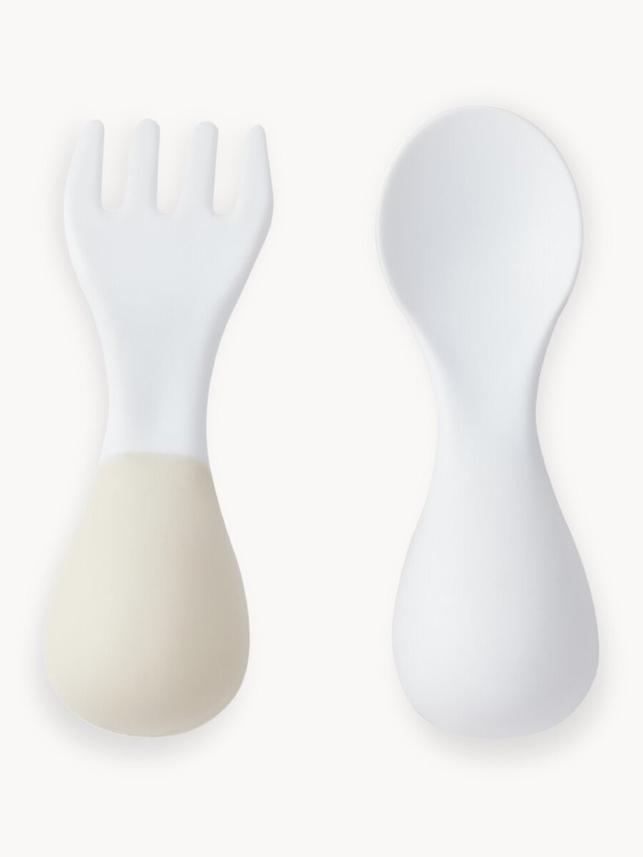 15060, Набор детских столовых приборов Happy Baby, ложка и вилка для кормления, посуда для детей, белая и светло-серая