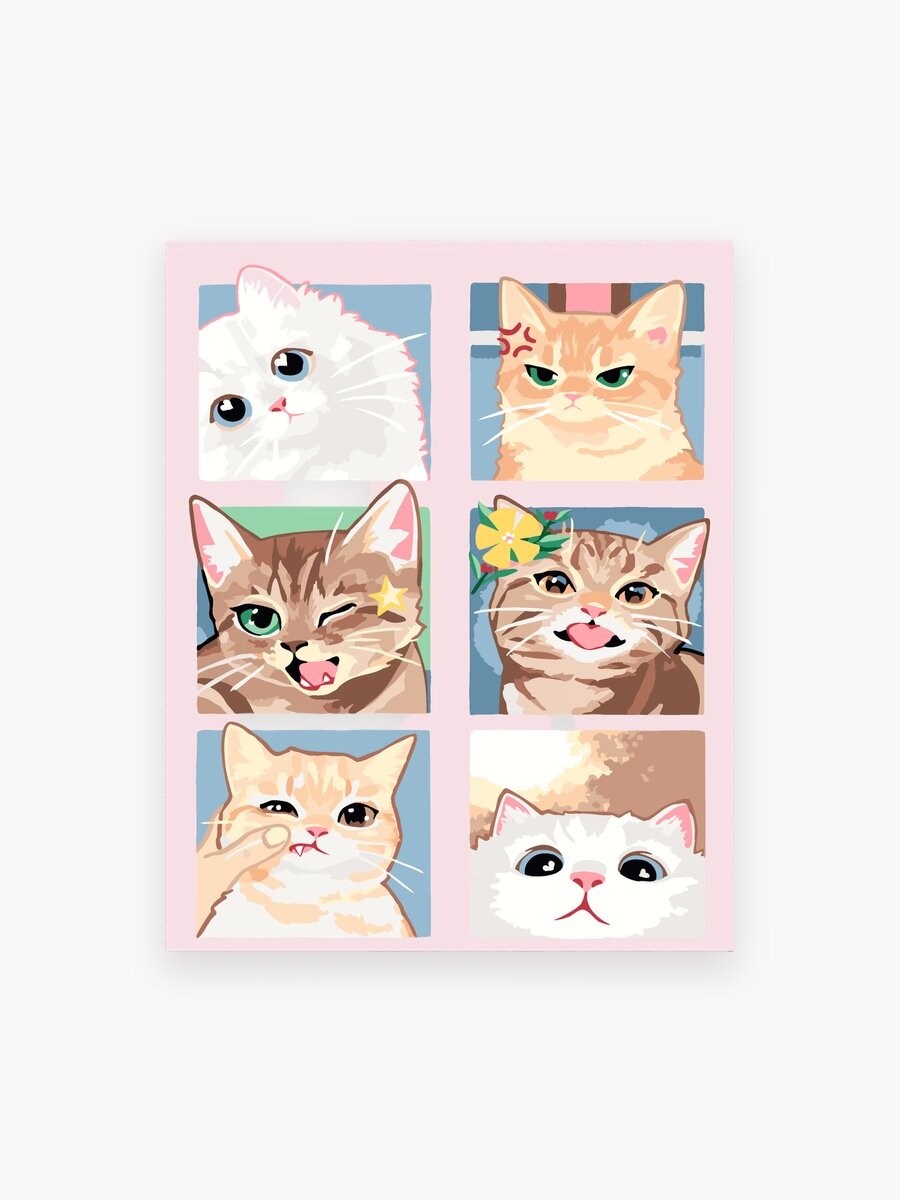 Картина по номерам на холсте с подрамником «6Котов» 40х50, коты мемы