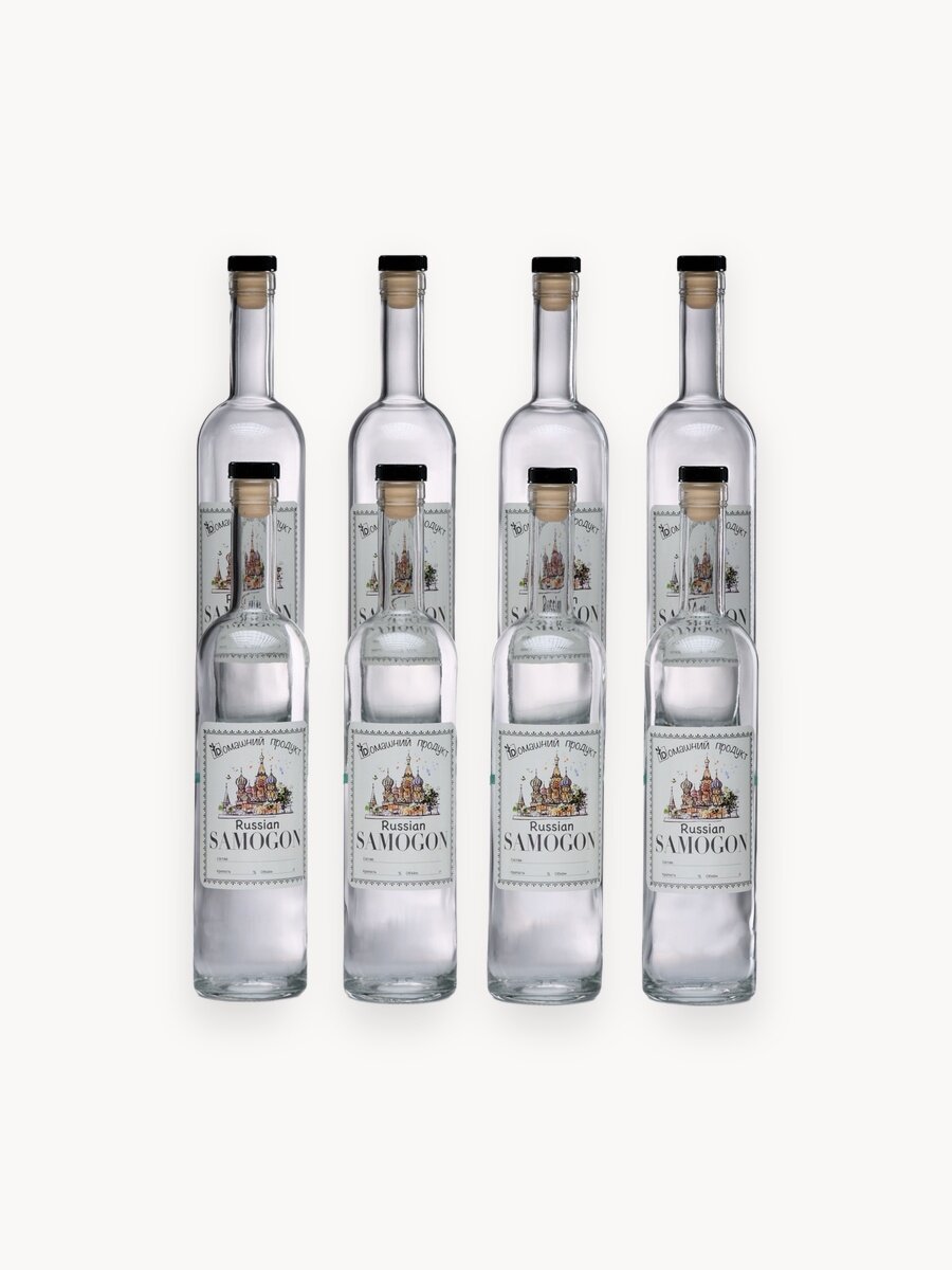 Бутылка стеклянная с наклейкой и пробкой, для настойки и самогона, набор, 0.7 л, 8 шт