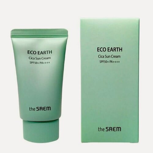 Изображение товара The Saem солнцезащитный крем для лица с центеллой для чувствительной, жирной и проблемной кожи 50 мл Eco Earth Cica Sun Cream SPF50+