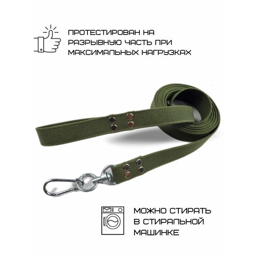 Поводок брезентовый для крупных пород с вертлюгом и альпинистским карабином 20 м х 35 мм (Зеленый)