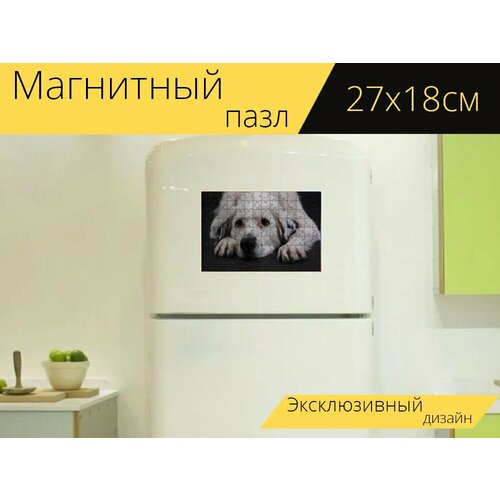Магнитный пазл Собака, белый, милый на холодильник 27 x 18 см.