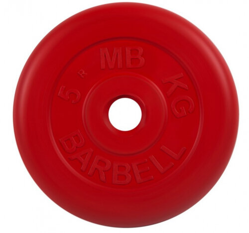 Диск MB Barbell d 31 мм обрезиненный, цветной 5,0 кг (красный)