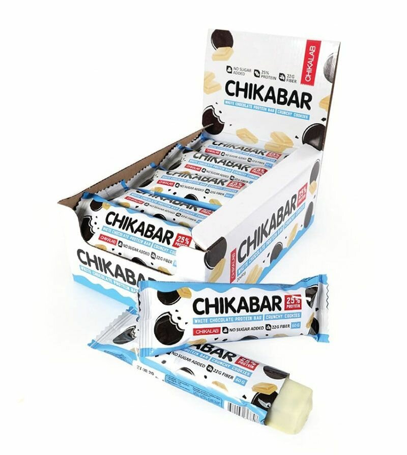 Батончики протеиновые глазированные без сахара Chikalab Chikabar, 20 шт по 60 г, вкус: хрустящее печенье