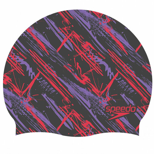 фото Шапочка для плавания speedo slogan prt cap au grey/red, серый/красный