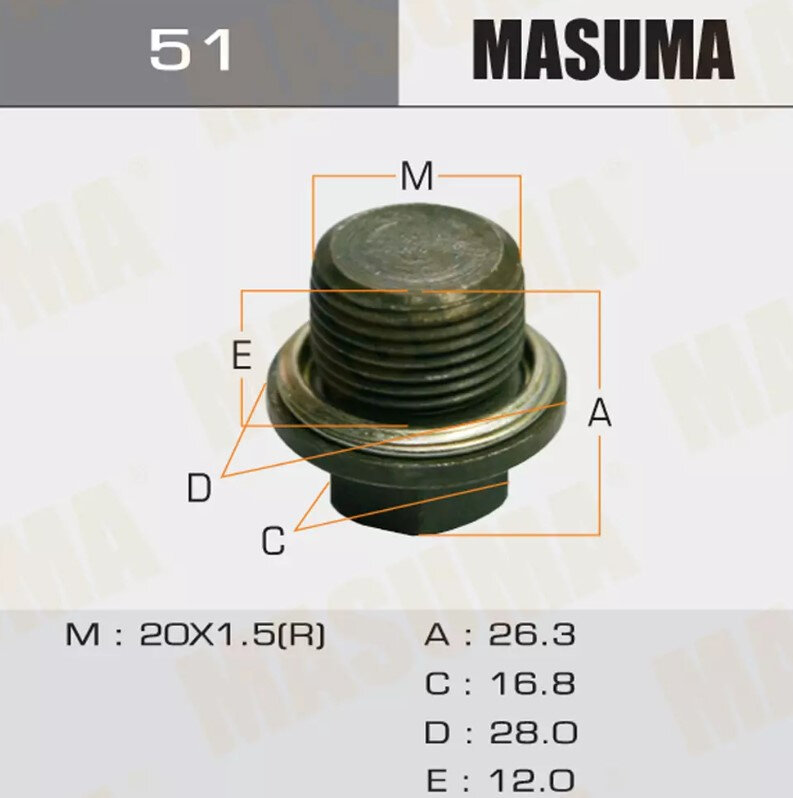 фото Болт маслосливной Masuma Ms. б 51 Subaru 20х1.5mm OEM 807020070