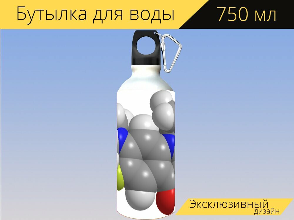 Бутылка фляга для воды "Медицина molecula ципрофлоксацин" 750 мл. с карабином и принтом