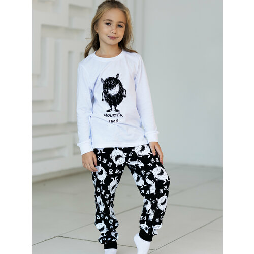 Пижама Miko Yumi, размер 140, белый, черный