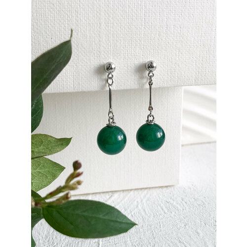 Серьги с подвесками ELENA MINAKOVA Jewelry Design, агат, размер 30 мм, зелeный