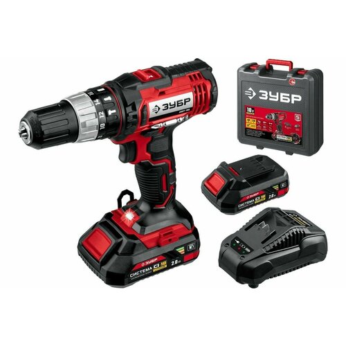 Ударная дрель-шуруповерт ЗУБР С1-18 18 В 40 Нм 2 АКБ 2 Ач в кейсе 11250₽