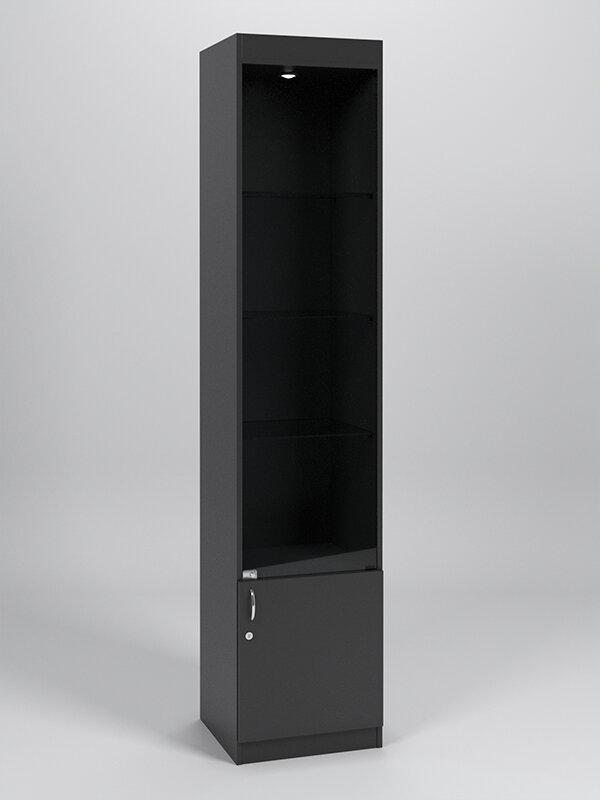 фото Витрина №2-1 (с дверкой, задняя стенка - ДВП), Черный 45 x 42 x 210 см