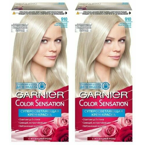 Garnier Краска для волос Color Sensation, тон 910 Пепельно-серебристый блонд, 2 шт garnier color sensation стойкая крем краска роскошный цвет оттенок 9 02 перламутровый блонд 110 мл