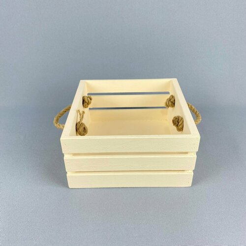 Ящик декоративный из фанеры желтый 200х200х100 веревочная ручка