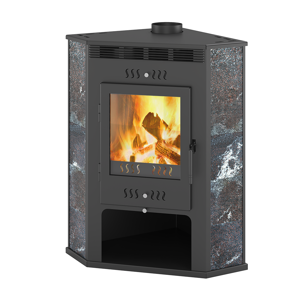 фото Печь-Камин ASTON 11кВт (180 м3) угловой Ø 150мм Амфиболит