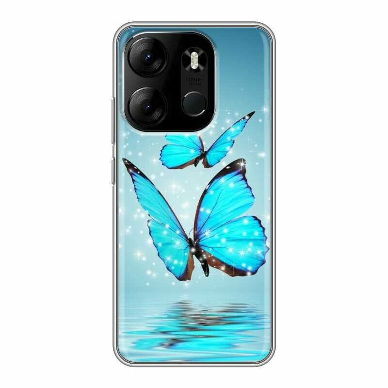 Дизайнерский силиконовый чехол для Инфиникс 7 / Спарк Го 2023 Бабочки голубые