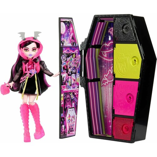 Кукла Дракулаура с гардеробом Monster High Doll and Fashion Set, Draculaura Doll, Skulltimate Secrets: Neon Frights