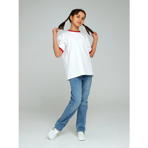 фото Футболка irina egorova футболка с кантом, размер 134, белый, красный