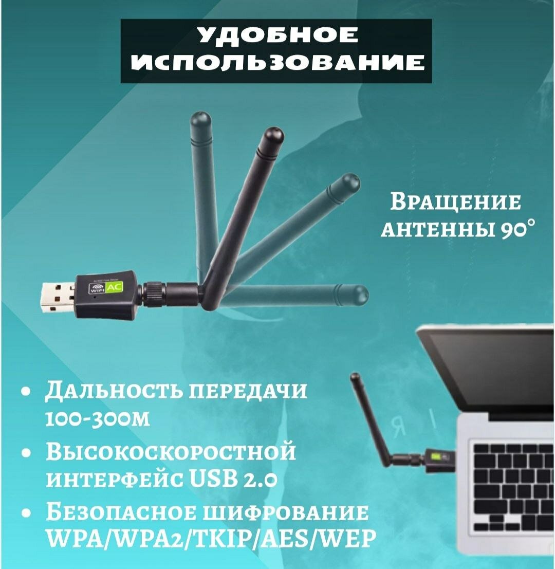 WiFi USB адаптер 5g с антенной высокоскоростной двудиапазонный Не требует установочный диск