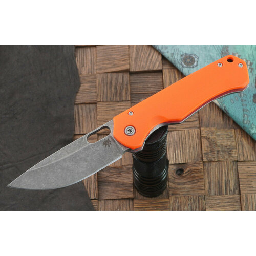 фото Кастомный нож mst knives technik (титан, оранжевая g10, blackwash, пескоструй)