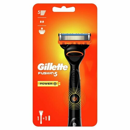 Gillette FUSION5 POWER: (ручка+ 1 кассета+ батарейка) с Микроимпульсами; Джилет Фьюжн Пауэр станок для бритья с успокаивающими микроимпульсами станок для бритья gillette fusion 2кассеты