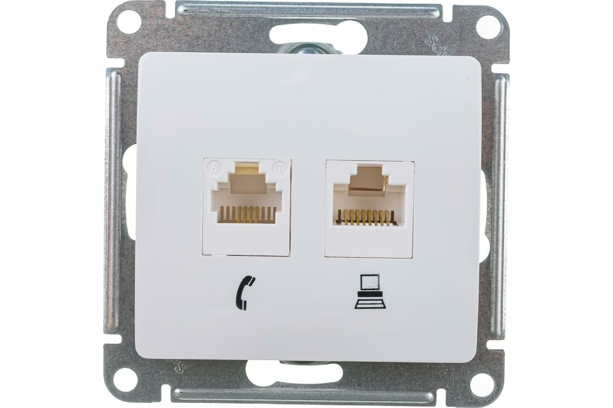 Systeme Electric Glossa Бел Розетка 2-я RJ11+RJ45, кат.5E GSL000185