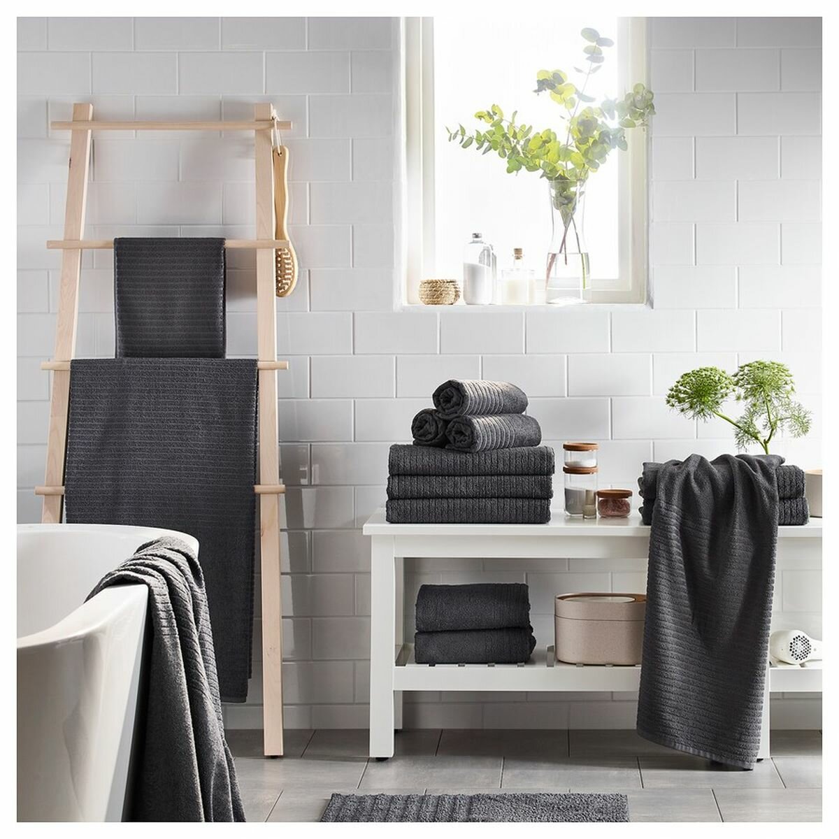 Полотенце IKEA - VAGSJON (вогшён), цвет темно-серый, из хлопка, 70 x 140 см, 1 шт — фото 1