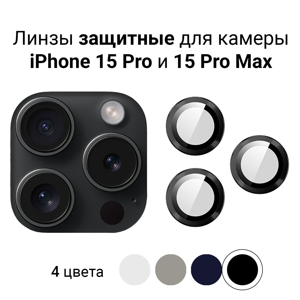 Линзы (стекла) для защиты камеры iPhone 15 Pro / 15 Pro Max Черные