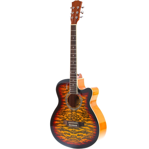 Акустическая гитара Elitaro E4030 SB (Tiger)/ срисунком/40дюймов/санберст акустическая гитара голубая с рисунком размер 40 дюймов jordani j4040 skelet