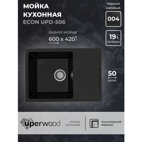 Кухонная мойка из искусственного камня Uperwood ECON UPD-506-004, прямоугольная, черная матовая