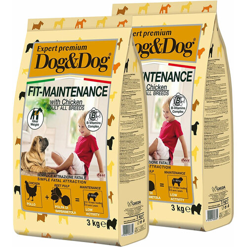 Сухой корм DOG&DOG EXPERT PREMIUM FIT-MAINTENANCE диетический для взрослых собак всех пород с курицей (3 + 3 кг)