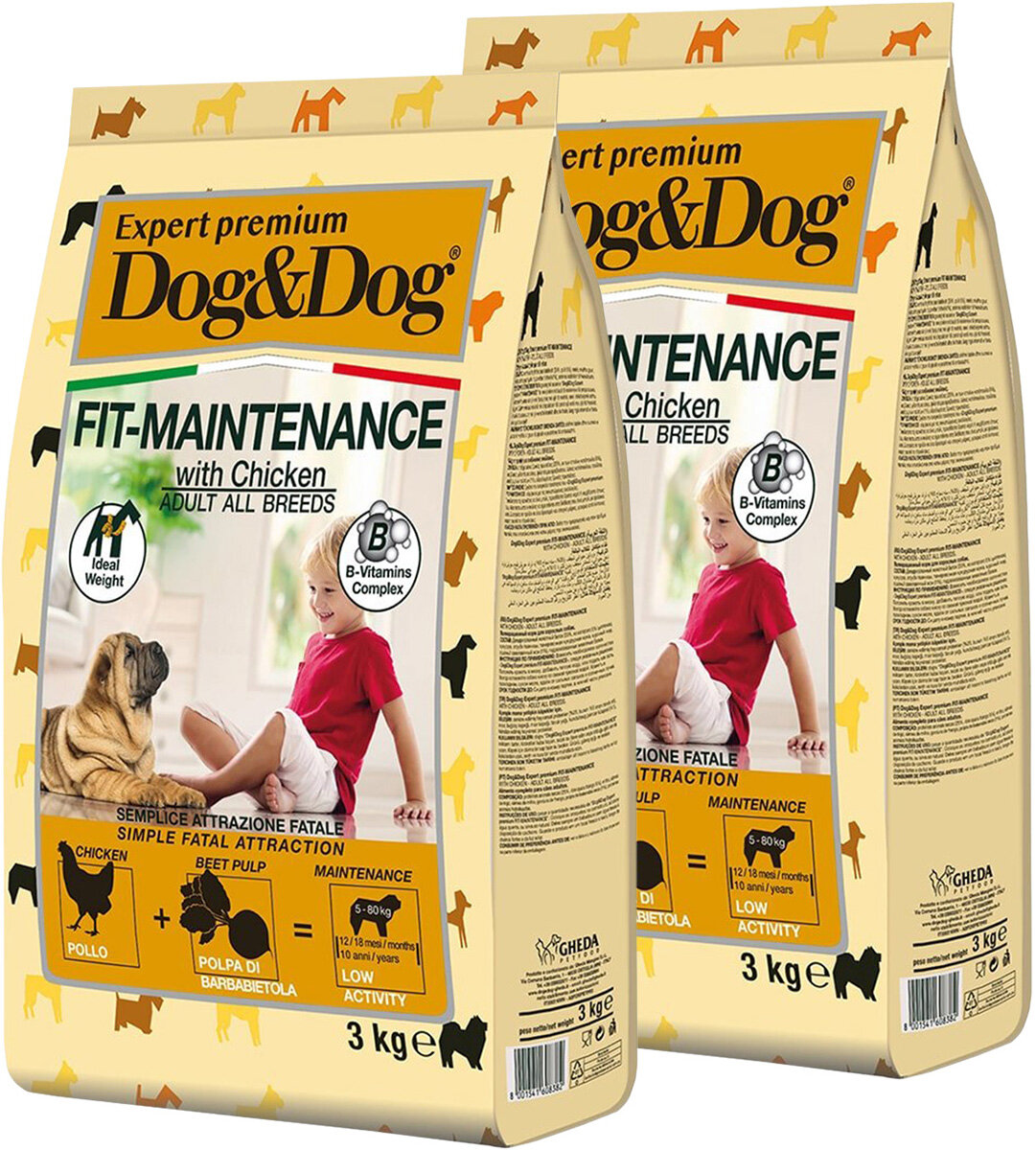 Сухой корм DOG&DOG EXPERT PREMIUM FIT-MAINTENANCE диетический для взрослых собак всех пород с курицей (3 + 3 кг)