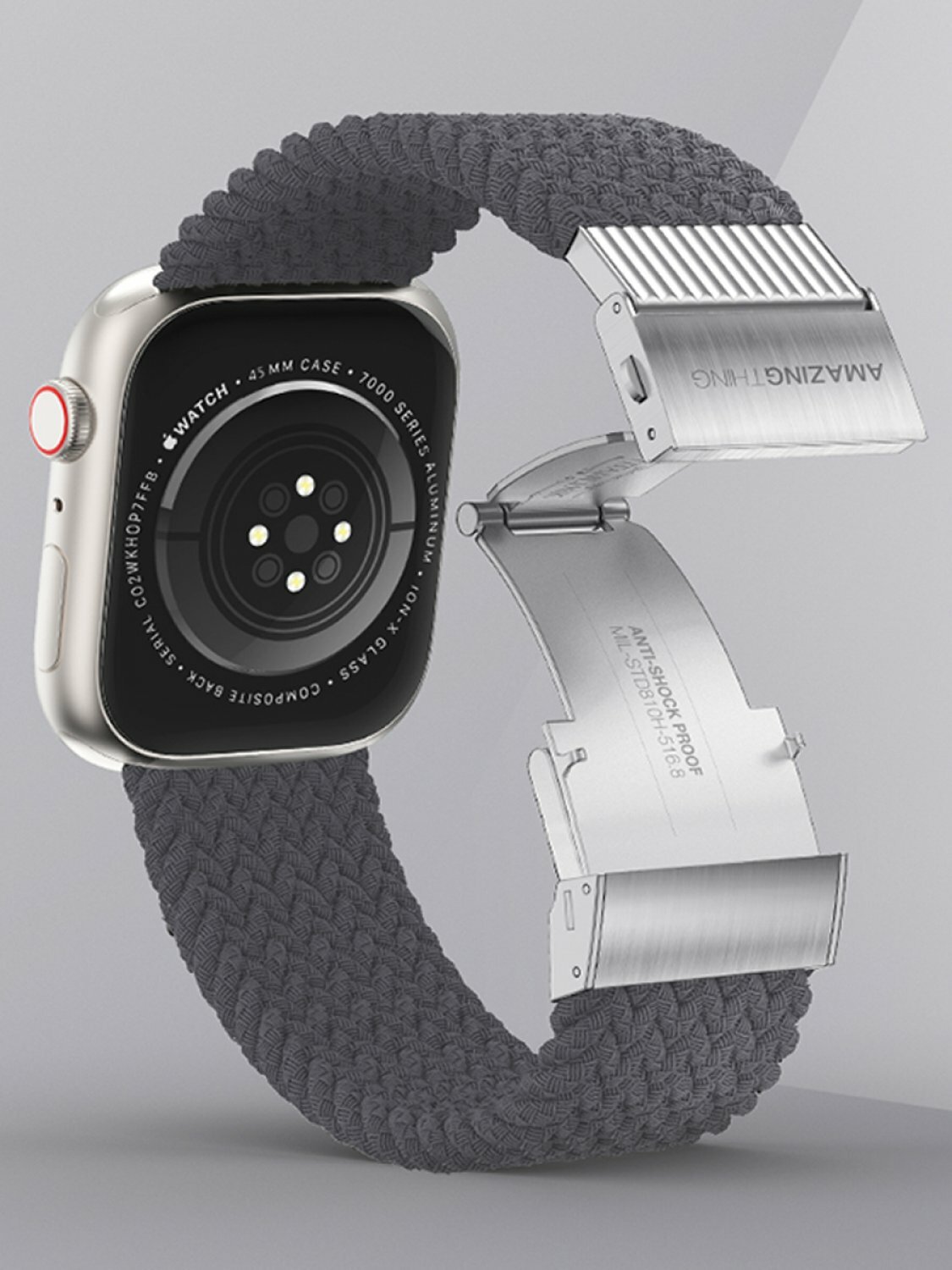 Плетеный ремешок для Apple Watch 42/44/45/49mm Amazingthing Titan Weave 2 серый нейлоновый браслет для смарт часов Эпл Вотч